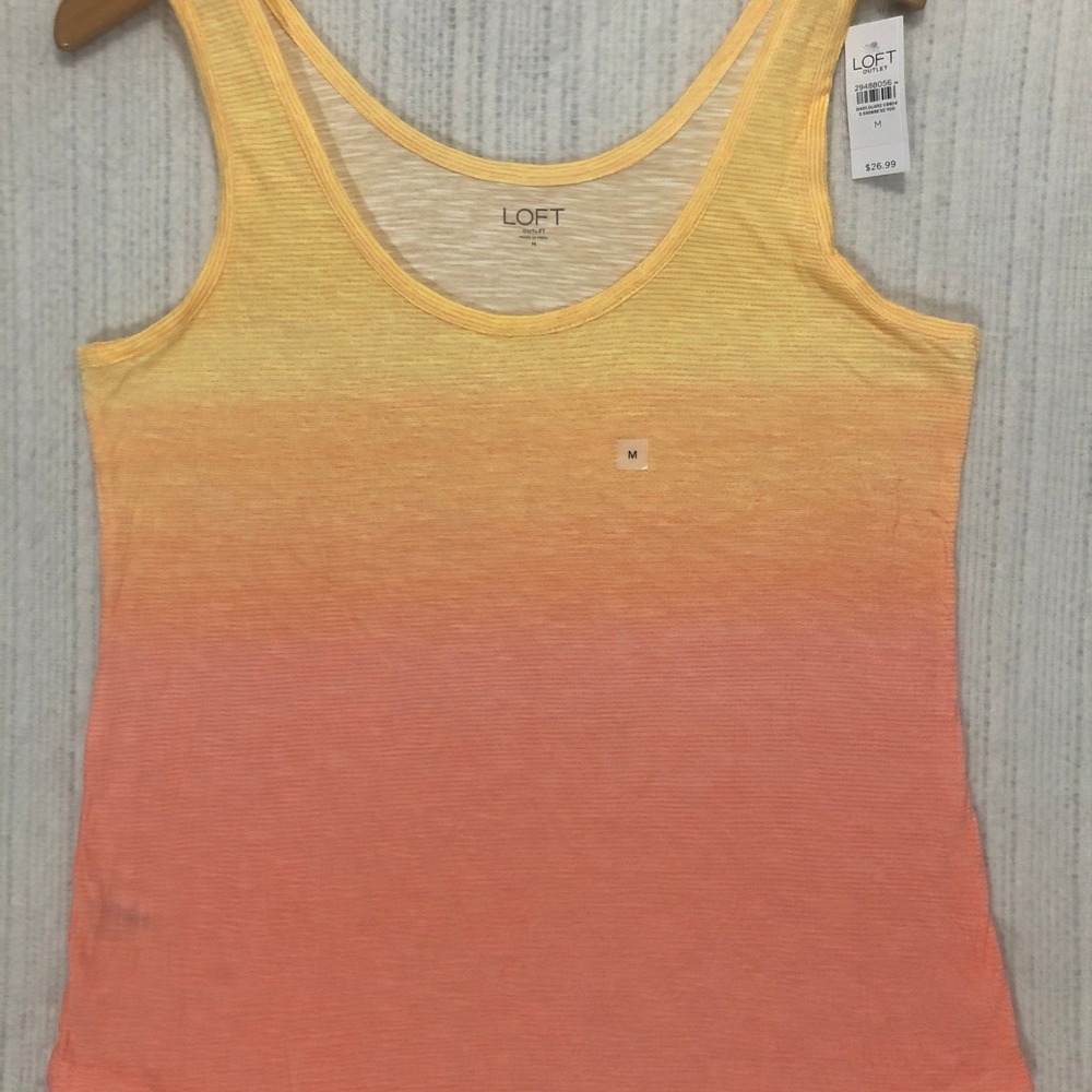LOFT Outlet Womens Yellow Pink Ombre Slub Knit Scoop Neck Tank Top Size M NEW